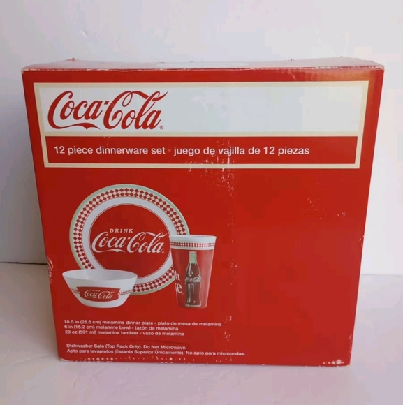 Gibson "DRINK Coca-Cola" Melamine 12PC 10.5" Dinner Plates, Cups & Bowls See Des - Picture 1 of 16